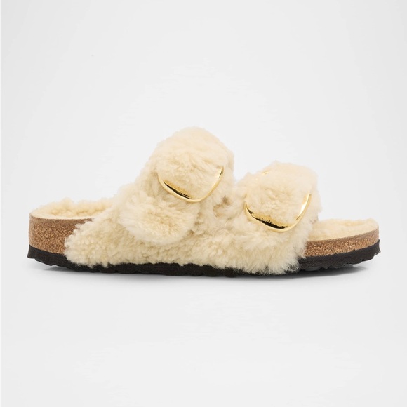 New Arizona Teddy Shearling Dual Buckle Sandals - Picture 1 of 10